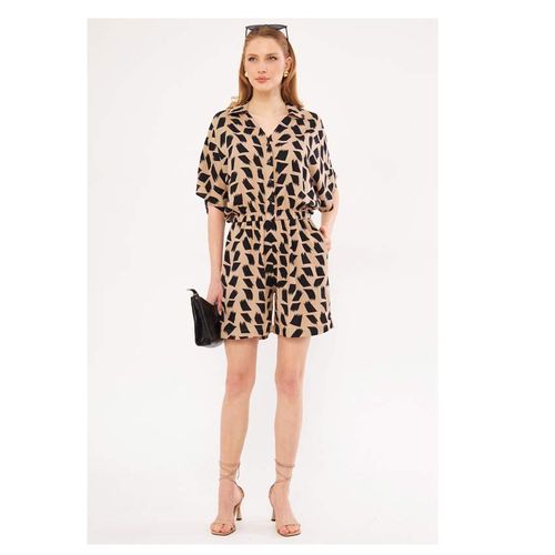 Trendyol Combinaison-Chemise avec Poches et Motifs - Manches courtes  - Marron/Noir