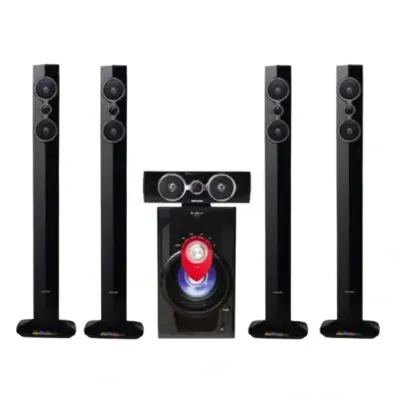 Home cinéma 5.1CH avec télécommande Nasco – 45W – 5 haut-parleurs + 1 caisson de basse – Bluetooth – FM Radio – USB