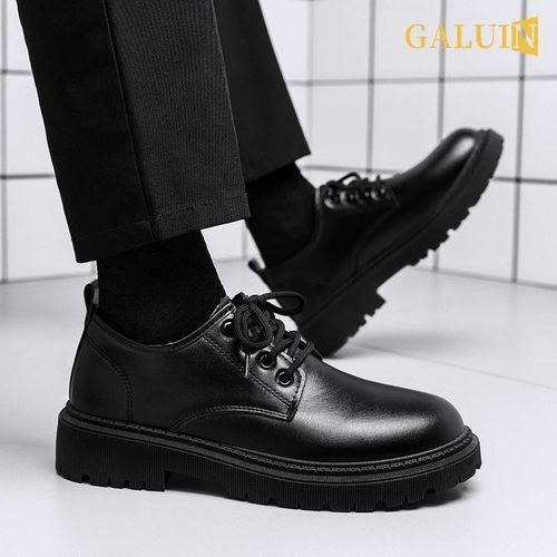 Chaussures Derby Homme Noir en Similicuir – Modèle Élégant à Semelle Épaisse